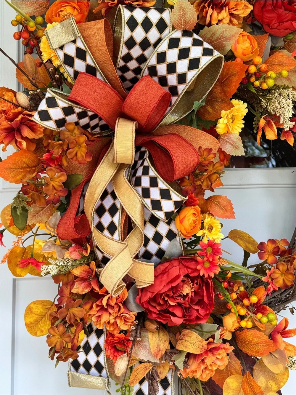 Bold Harlequin Fall Grapevine Wreath